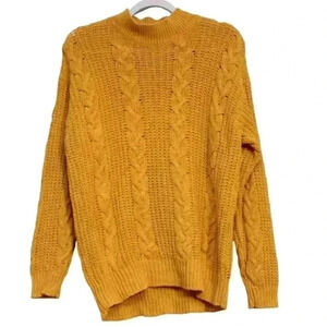 Vintage 90s Y2K Mustard Yellow Cable Knit Sweater Size Small Oversized Ramie